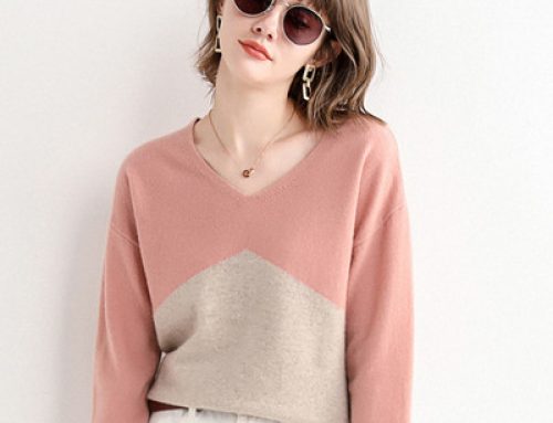 V-neck color block sweater wool sweater